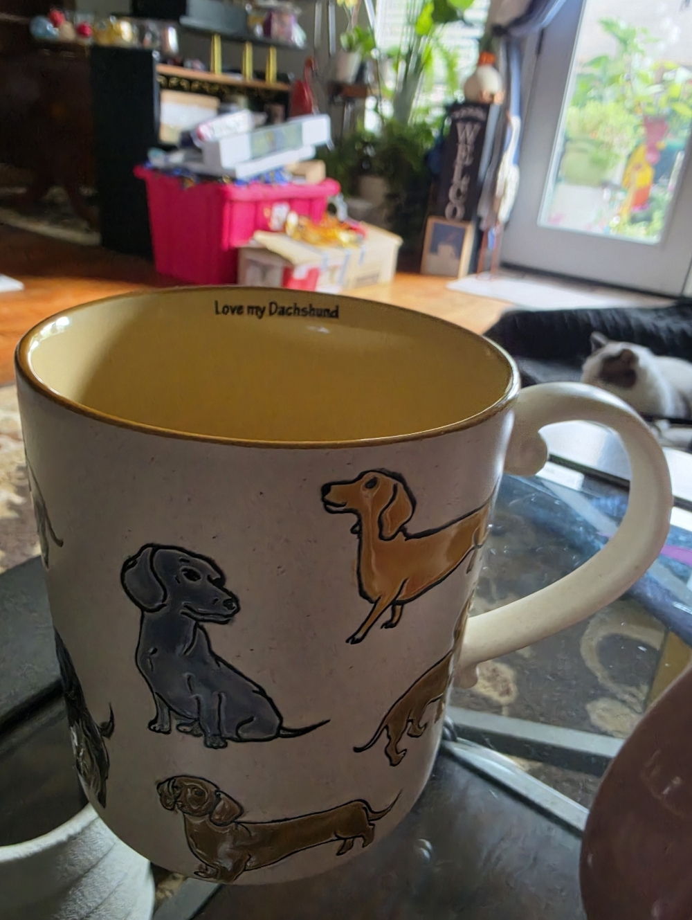 Love My Dachshund Ceramic Coffee Mug - Yellow Interior